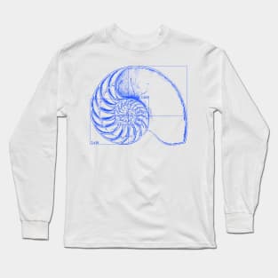 Fibonacci on a nautilus shell (blue) Long Sleeve T-Shirt